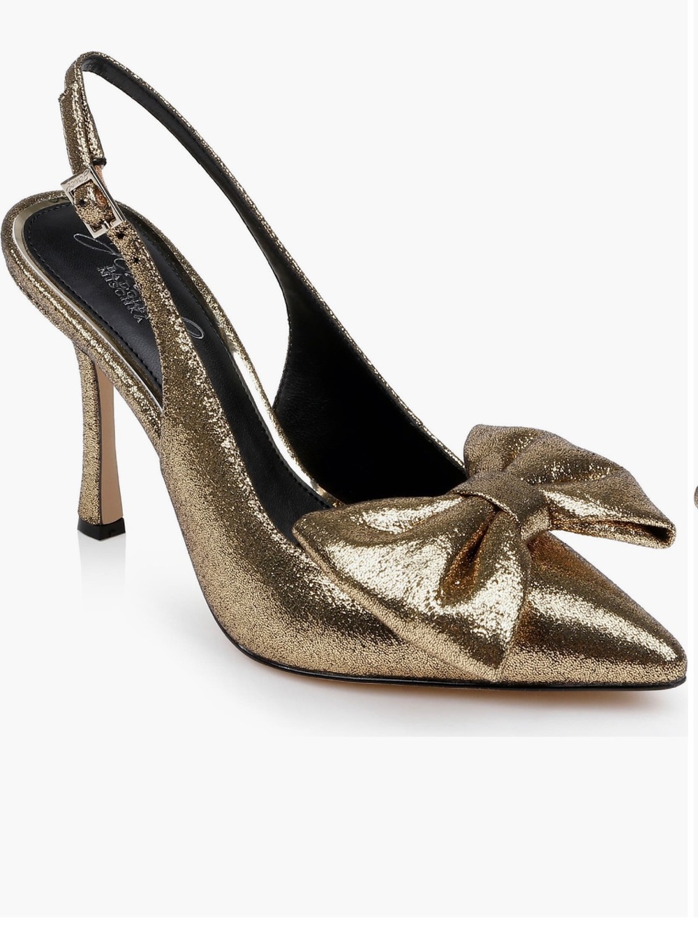 Jewel Badgley Mischka Metallic Gold Bow Slingback Pump NIB